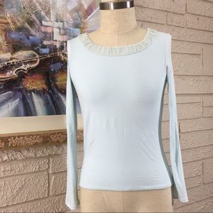 J. Jill Pleated Silk Trim Neckline Long Sleeve Top